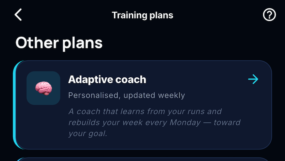 ShoosOn adaptive coach setup in the mobile app