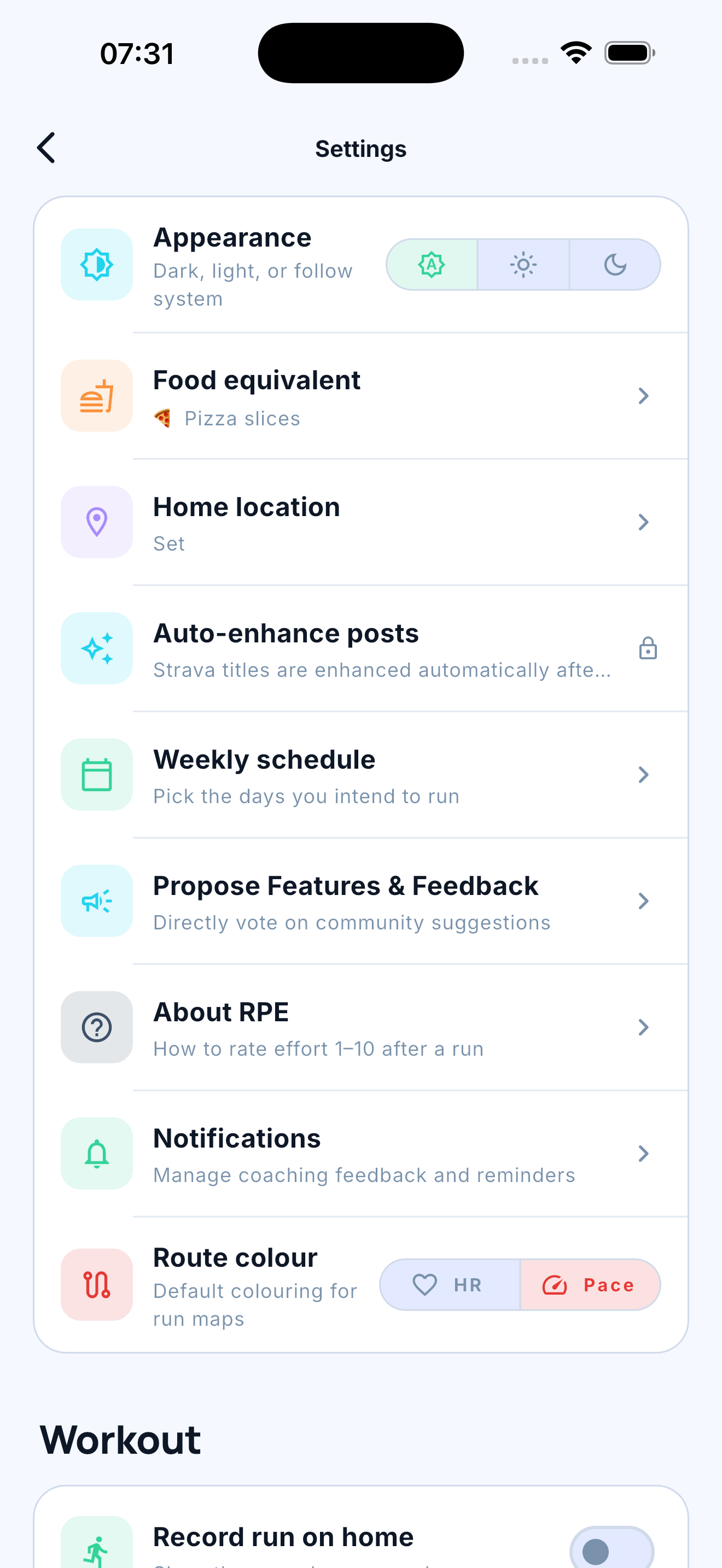 Shooson settings details in light mode